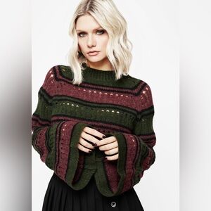 Disturbia Splinter Stripe Knit Flare Sleeve Crop Sweater Size S
